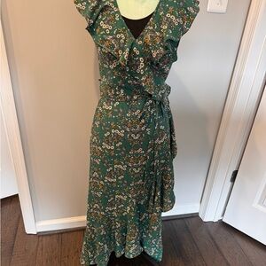 Beautiful Green Floral Wrap Dress
